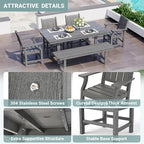 Pamapic 6 PCS Outdoor Dining Set, Spacious HDPE Outdoor Table with 4 Chairs and 1 Bench, Wood Grain Patio Furniture Sets with Elegant Armrest, All-Weather Patio Dining Table with Umbrella Hole, Gray