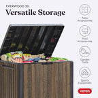 Keter Signature Everwood 30 Gallon Resin Deck Box for Outdoor Storage – Weather‑Resistant Balcony & Patio Box for Cushions, Throw Pillows & Garden Tools, Walnut