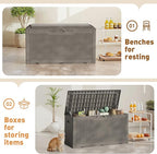Greesum 100 Gallon Resin Deck Box Large Outdoor Storage Boxes with Cushions for Garden Tools, Patio Furniture Pillows, Pool Supplies, Light Coffee