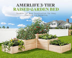 AMERLIFE 3-Tier Raised Garden Bed, 28 Inch Depth Fir Wood Planter Box for Outdoor Gardening with Dividers, Tool-Free Assembly, Garden Box, Ideal for Vegetables, Herbs, Flowers