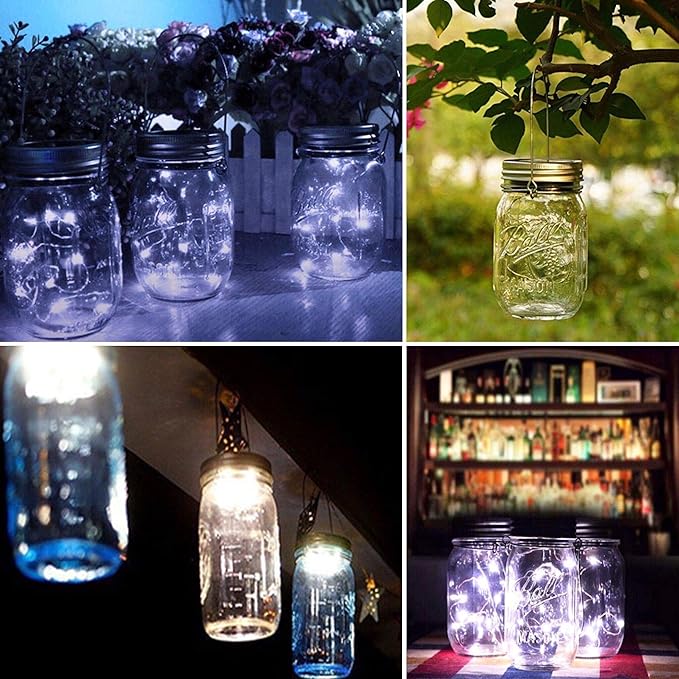 String Lights for Mason Jars, Cool White LED, Solar or Battery Powered