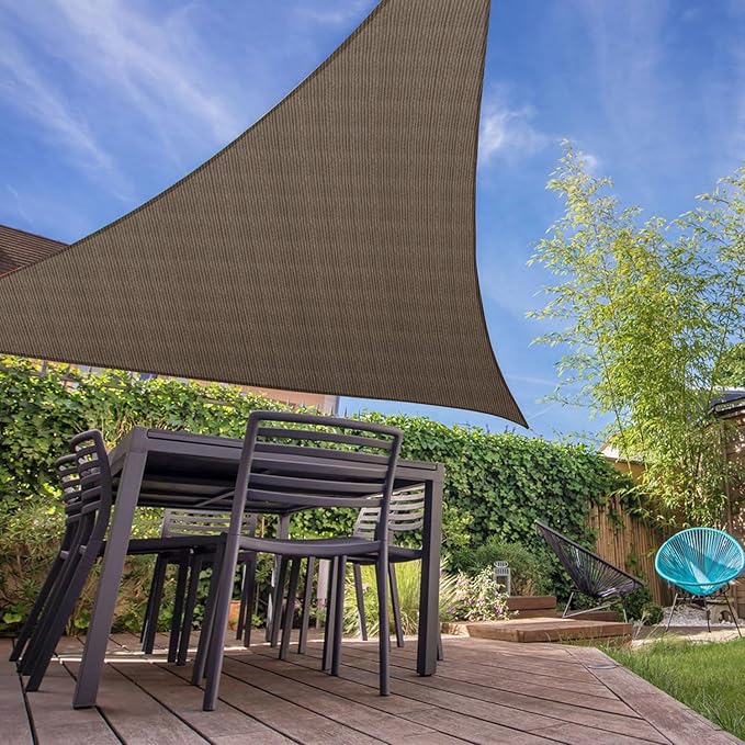 E&K Sunrise 19' x 19' x 19' Sun Shade Sail Triangle Canopy Shade Cover UV Block for Patio Backyard Garden Outdoor (Brown)