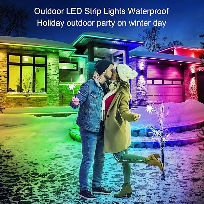 AILBTON 100ft Outdoor LED Strip Lights Waterproof,IP68 Outside Led Light Strips Waterproof with Bluetooth App Remote Control,Music Sync RGB Exterior Led Rope Lights,for Balcony,Deck,Roof,Garden,Pool.
