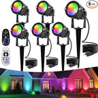 Halloween Christmas Spotlights Outdoor: RGBW Spot lights Plug in 120V Remote Control 16 Color Changing Waterproof LED Landscape Spotlights for Yard Garden Lawn Holiday Décor, 6 Pack (RGB + Warm Light)