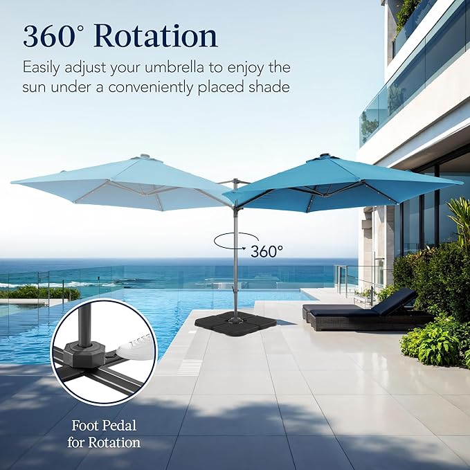 Best Choice Products 10ft Solar LED Offset Cantilever Hanging Market Patio Umbrella, Smooth 360° Rotation, 8 Sturdy Ribs, Easy Adjustment - Sky Blue