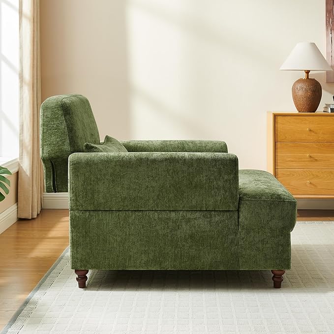 Chaise Lounge Chair Indoor with Adjustable Backrest, Upholstered Mid-Century Reading Chair, Oversized Accent Armchair for Living Room & Bedroom, Comfy Single Sofa Chair, Modern Living Room Chair