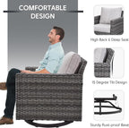 Belord Patio Sectional Furniture Set with Coffee Table: 8 Pieces Wicker Patio Conversation Set with L Shaped Sofa, Outdoor Swivel Glider Rocker, Rattan Ottomans, Removable