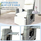 Outdoor Wicker Recliner Chair, 145° Patio Lounge Chair with 4" Cushion, Adjustable Backrest & Footrest, Flip-up Table & Side Pocket for Backyard, Deck, Balcony, Terrace, Poolside