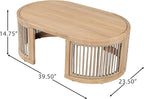 Christopher Knight Home Buekaz Outdoor Acacia Wood Coffee Table with Woven Rope Accents, Outdoor Patio Slatted Oval Centerpiece, Boho Chic Garden Sofa Side Accent Table for Modern Decor, Light Teak