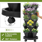 Umigy 2 Set 5 Tier Stackable Planters Vertical Garden Planters for Strawberry Herb Flower and Vegetable Indoor Outdoor Gardening Pots with Removable Wheels and Bottom(Black)