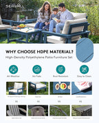 SERWALL HDPE Patio Furniture Set, 7-piece Outdoor Sectional Sofa Set, All Weather Outdoor Couch Set for Deck, Lawn, Blue Frame with Grey Cushion