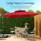 Best Choice Products 9x12ft LED Cantilever Patio Umbrella w/Base Included & 360° Rotation, Large Solar Offset Hanging Outdoor Sun Shade for Deck, Backyard Table w/Stand & Lights – Red