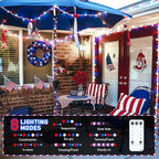 String Lights 168ft Red White Blue 600 LED Outdoor Reel