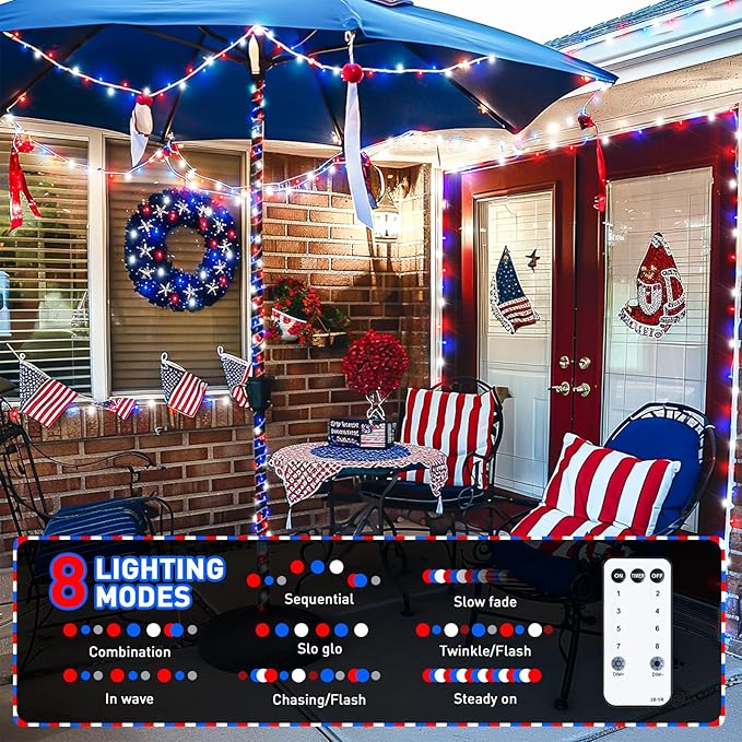 String Lights 168ft Red White Blue 600 LED Outdoor Reel