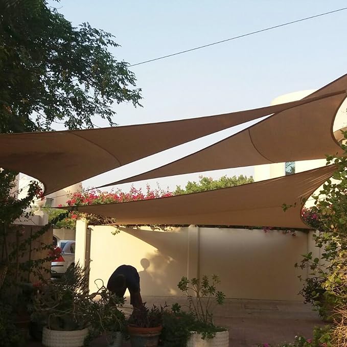 E&K Sunrise 10' x 10' x 10' Sun Shade Sail Triangle Canopy Shade Cover UV Block for Patio Backyard Garden Outdoor (Brown)