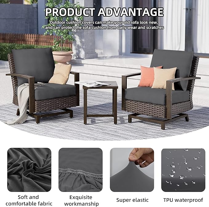 Cushion Covers 12-Pack, Stretch Fit Grey Patio Seat Covers