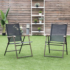 Giantex Set of 2 Patio Folding Chairs, Outdoor Patio Dining Chairs w/Armrest, Sling Back, Metal Frame, Outside Use for Lawn Camping Garden Pool Beach Yard Lounge, No Assembly, Black