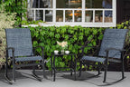 Vongrasig 3 Piece Outdoor Rocking Bistro Set, Textilene Fabric Small Patio Furniture Set, Front Porch Rocker Chairs Conversation Set with Glass Table for Lawn, Garden, Balcony, Poolside (Denim Blue)