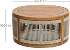 LuxenHome Outdoor Coffee Table, 31'' Acacia Wood Rope Drum Round Sides Patio Tables, Modern Farmhouse Garden Coffee Table, Outdoor Furniture for Porch, Balcony, Outside Furniture