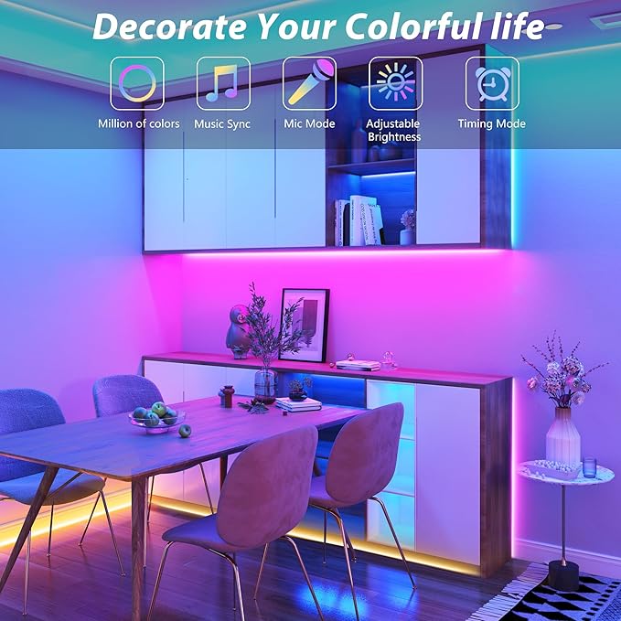 Outdoor Led Strip Lights Waterproof 98ft (1 Roll), Ip65 Outside Led Light Strip Waterproof with Remote and App Control, Exterior Led Rope Lights Music Syne RGB Strip Lights for Bedroom Decor