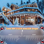 String Lights, 100 ft Outdoor Christmas Lights with 1216 LEDs, Cool White