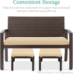 Best Choice Products Set of 2 Wicker Ottomans, Multipurpose Outdoor Furniture for Patio, Backyard, Additional Seating, Footrest, Side Table w/Removable Cushions, Steel Frame - Brown/Tan