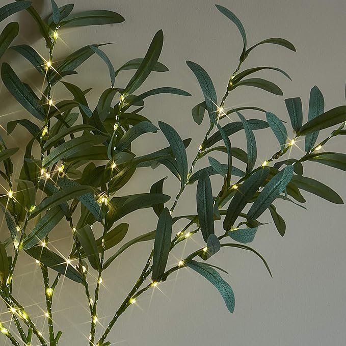 Artificial Olive Branches with 72 Warm White LED Fairy Lights, 24 Inch