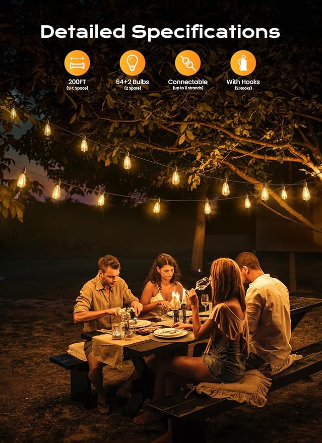 String Lights 200 FT Warm White Shatterproof LED Outdoor Patio Lights