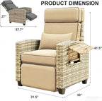 Towallmark Adjustable Rattan Recliner Chair, Patio Lounge Chairs with Cushion, Outdoor Porch Chaise with Flip Up Side Table & Footrest for Porch, Outside Balcony, Deck