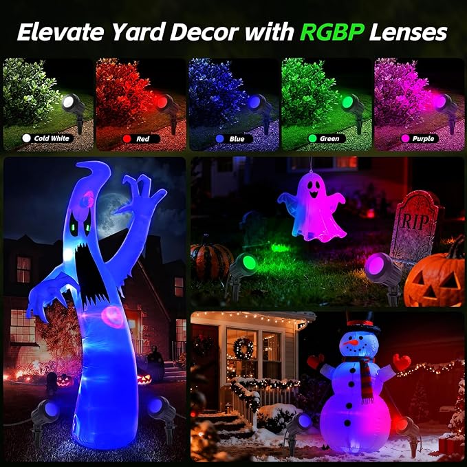 Spotlight Outdoor – 120V Plug-In, 6500K Cool White LED Landscape Lighting with RGB Purple 4 Color Lenses for Yard, Garden, Lawn & Tree Decor on Holidays&Everyday, IP67 Waterproof (1 Pack,Green)