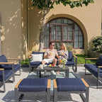 Sundale Outdoor 2 Pieces Aluminum Patio Ottoman, Outdoor Footstool with Sandwich Foam Cushions, Olefin Fabric, Small Metal Outdoor Chairs for Deck, Backyard, Porch (Blue)