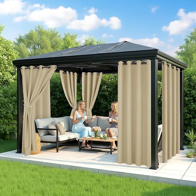 Extra Wide Outdoor Curtains Waterproof for Patio - 6 Panels Privacy Weatherproof Outside Curtains with Grommets for Gazebo, Pergola, Porch, Cabana, Balcony, 110 x 84 Inch, Cream