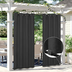 Easy-Going Linen Look Outdoor Curtains Waterproof Windproof Porch Curtains, Soft Thicken Outdoor Privacy Curtains for Patio, Gazebo, Grommet Top and Tab Bottom Drape, 1 Panel, 54x108 inch, Black
