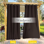 NICETOWN 2 Panels Outdoor Curtains for Patio Waterproof & Windproof, Extra Wide Grommet & Back Tab on Top & Bottom Thermal Insulated Sun Blocking Drapes with Rope for Deck, Toffee Brown, W100 x L95