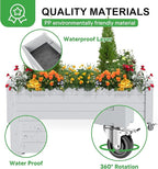 Raised Garden Bed with Wheels, 21 Gallon Self-Watering Outdoor Raised Planter Box with Drainage Plug & Gauge for Vegetables Flowers Herbs, Rustproof Resin for Backyard Patio Porch (Ashen)