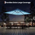 Garvee 10 ft Cantilever Patio Umbrella with Solar Lights, 360° Rotation Offset Umbrella, Easy Crank & Tilt Adjustment, UV Protection for Backyard, Poolside, Deck -Turquoise
