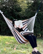 Halalona Hammock Chair Hanging Hammock Chair Rope Swing 2 Cushions Included-Sturdy & Durable Soft Cotton Hand Woven Hammock Swing for Bedroom, Porch, Patio-Indoor/Outdoor
