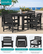 SERWALL Outdoor Dining Set for 4, HDPE Square Table and Chairs Set All Weather Patio Dining Set with 4 Classic Dining Chairs, 5-Piece Patio Dining Furniture for Deck, Black