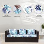 Cushion Covers, 8 Pack Stretch Microfiber Patio Sofa Slipcovers in Blue Flower