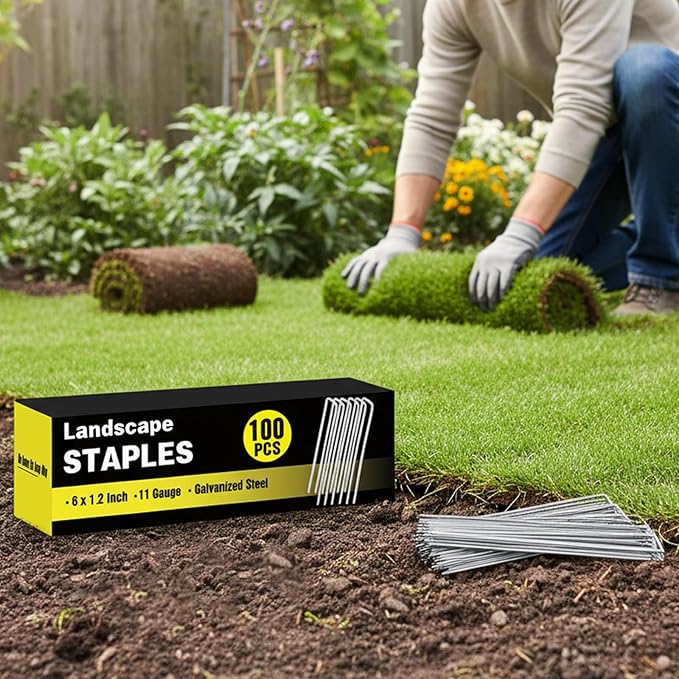 HongWay 100 Pack 6 Inch Landscape Staples, Galvanized Garden Stakes 11 Gauge U-shaped Tent Stakes Yard Pins Plant Cover Stakes Ground Staples for Landscaping Fabric, Lawn, Turf, Fence, Irrigation Hose