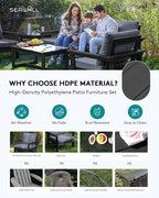 SERWALL HDPE Patio Furniture Set, 7-piece Outdoor Sectional Sofa Set, All Weather Outdoor Couch Set for Deck, Lawn, Black Frame with Grey Cushion
