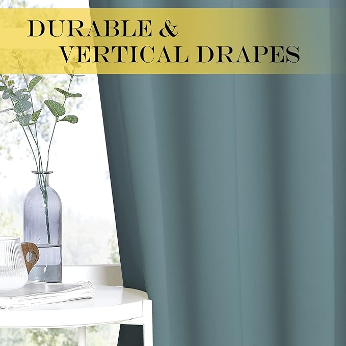 NICETOWN Blackout Greyish Blue Curtain & Drape 102 inches Long - Energy Saving Thermal Drape Grommet Sound Reducing Light Blocking Window Treatment for Bedroom (1 Panel, W66 x L102)