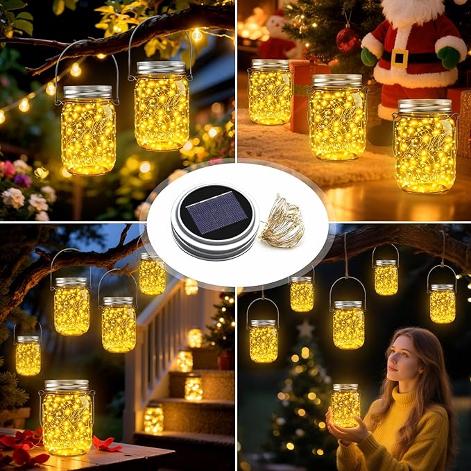 String Lights, 12 Pack Solar Mason Jar Lights in Warm White for Outdoor Use