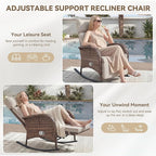 Zero Gravity Patio Rocking Wicker Recliner Chair - Wicker Outdoor Lounge Chair with Adjustable Backrest & Footrest, All Weather Reclining Rocker Chairs with Thick Cushion for Pool Deck Beige