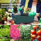 Window Box Planter 8 Pcs, 17 Inches Rectangle Flower Pots with Drainage Holes & Trays, Vegetable Planters for Windowsill Patio Garden Balcony Home Indoor Outdoor (Dark Green, 16 * 7 * 6 inch)