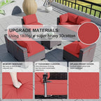 Kullavik 9 Pieces Outdoor Patio Furniture Set PE Wicker Rattan Sectional Sofa Patio Conversation Sets,Red