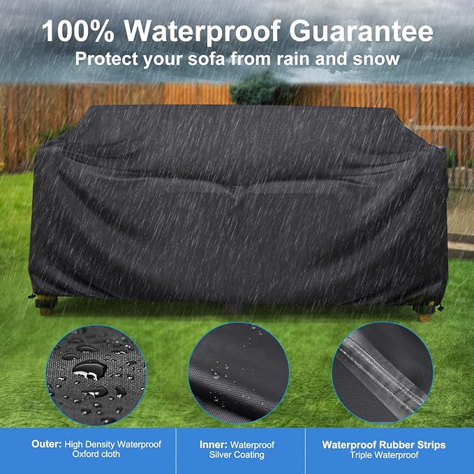 Sofa Cover for Patio, Waterproof Black, Fits Up to 87-Inch Sofa