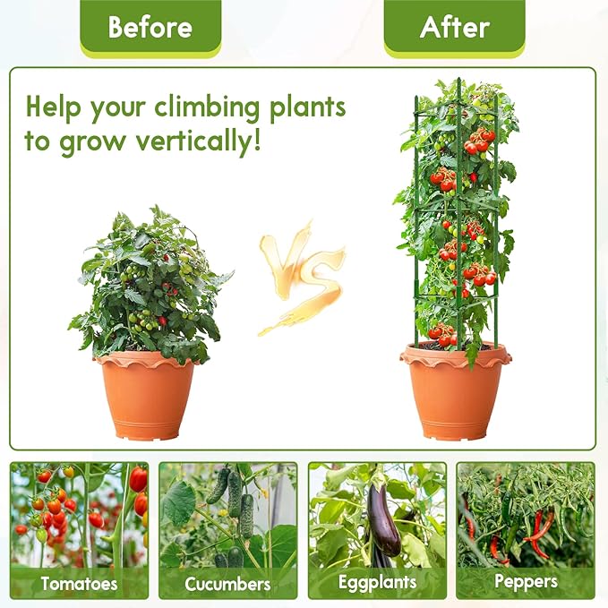Riare 8 Pack 4 FT Tomato Cages for Garden- 48inches Heavy Duty Garden Stakes, Adjustable Tall Tomato Plant Support Tomato Trellis Cage for Pots, Raised Garden Bed, Climbing Vegetables Plants Flowers