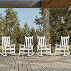 KINGYES Oversized Outdoor Rocking Chair Set of 4, All-Weather Patio Rocking Chairs for Porch, HDPE Outdoor Patio Rockers with High Back & Wide Seat for Garden, Lawn, White
