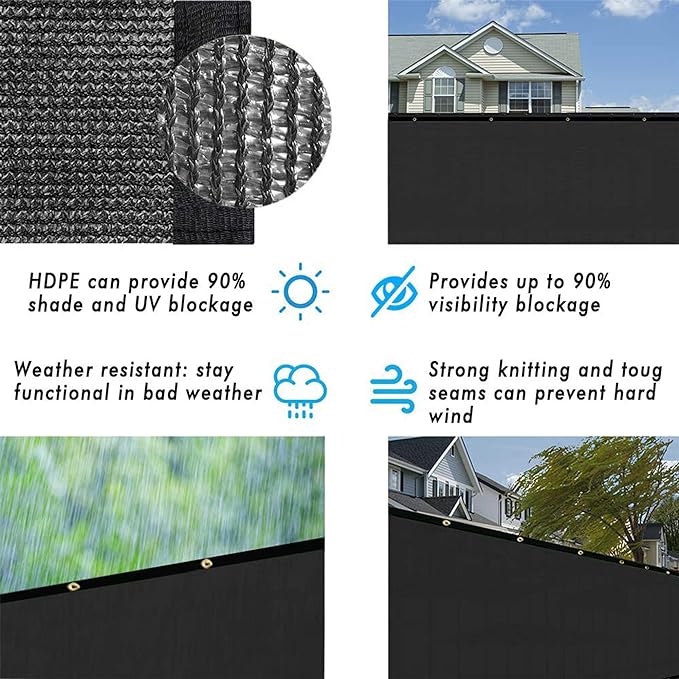 UPGRADE Privacy Fence Screen 3'x12' Black Outdoor 90% Visibility Blockage 170 GSM Mesh Shade Cover Panels for Backyard,Balcony,Home Decoration with Zip Ties,Customized Avaliable